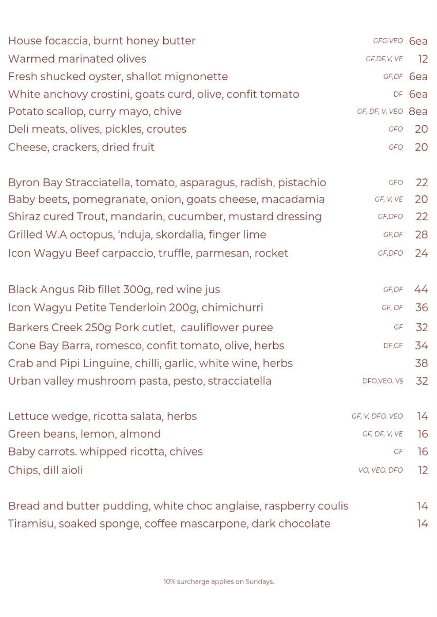 Menu, Common Vice Wine Bar