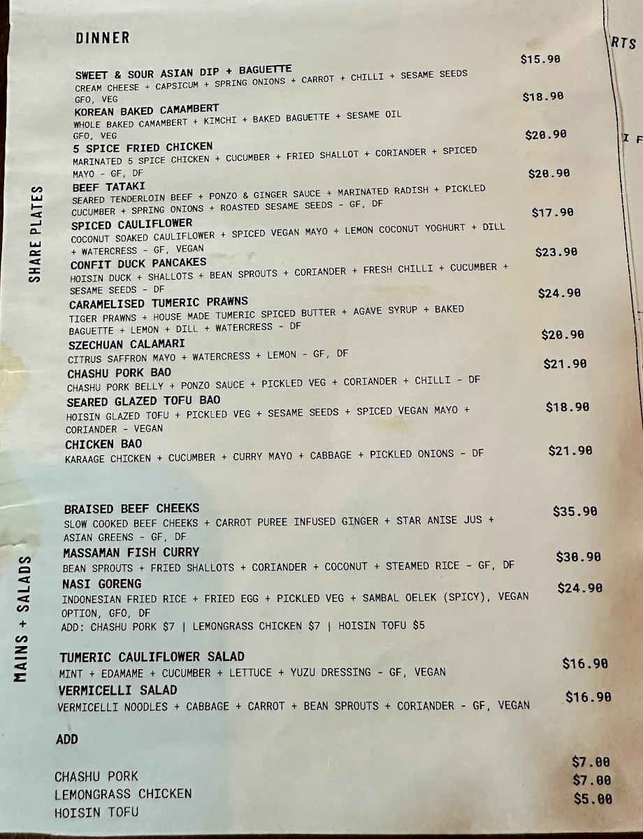 Menu, Common Vice Wine Bar