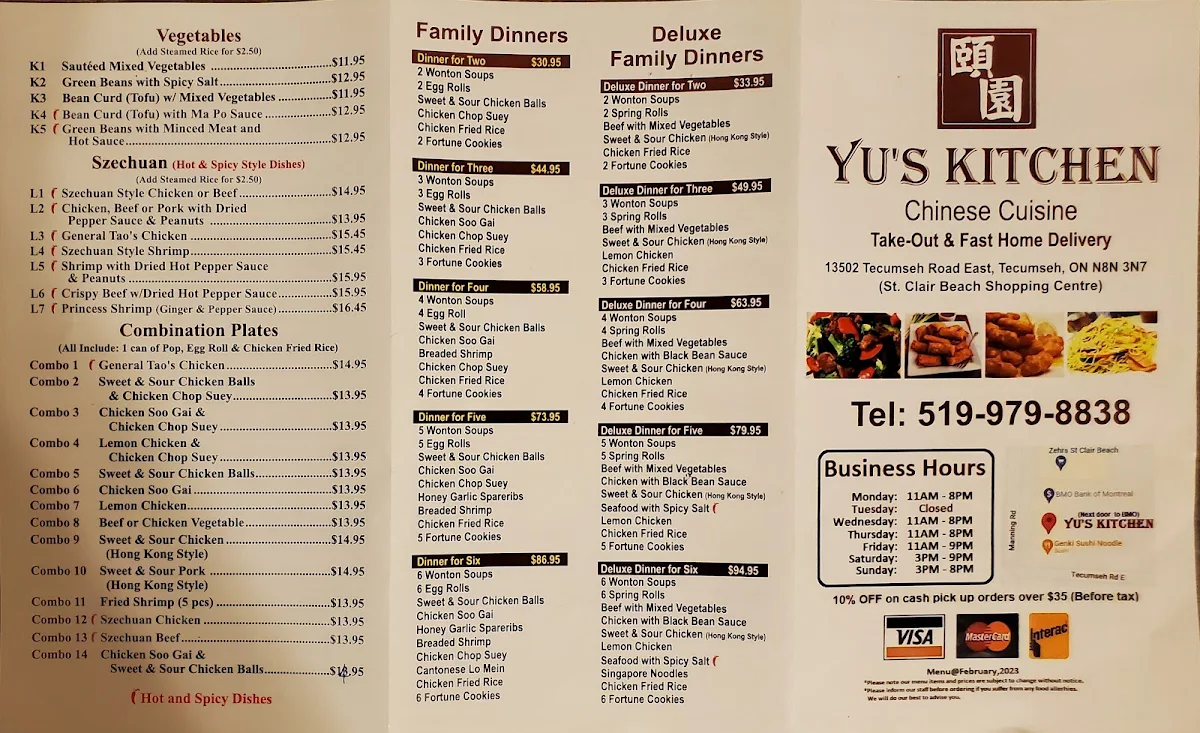 Menu, Yu's Kitchen