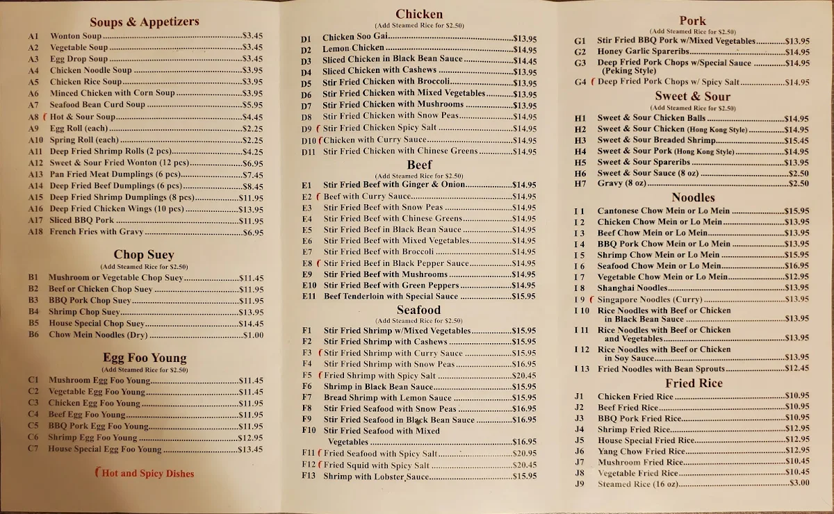 Menu, Yu's Kitchen