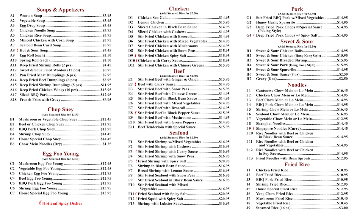 Menu, Yu's Kitchen