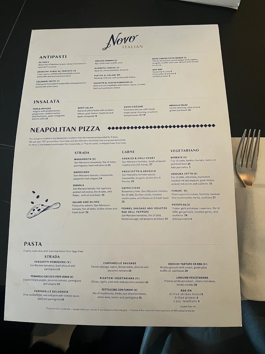 Menu, Novo Italian