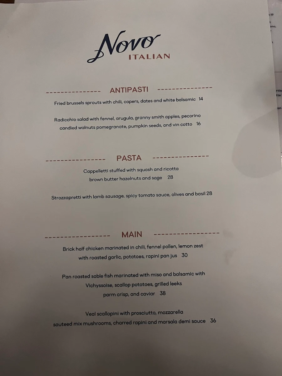 Menu, Novo Italian