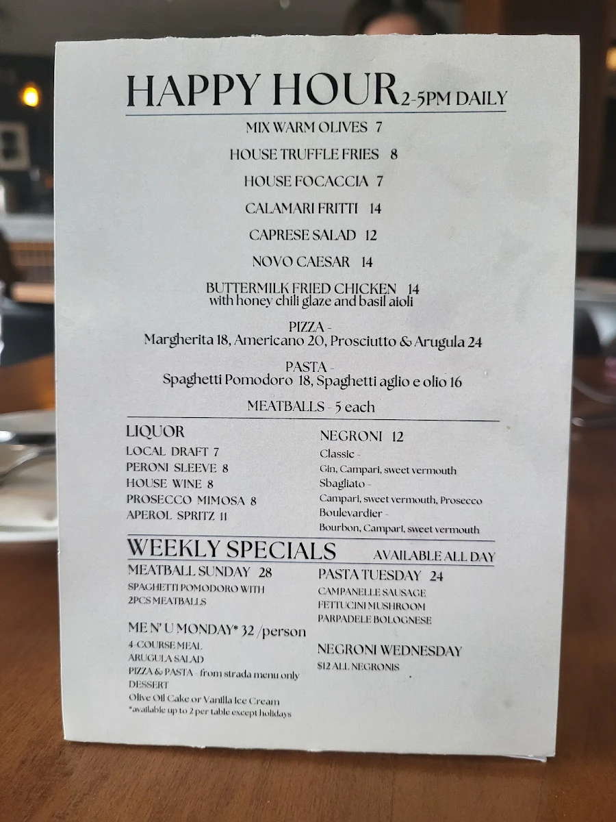 Menu, Novo Italian
