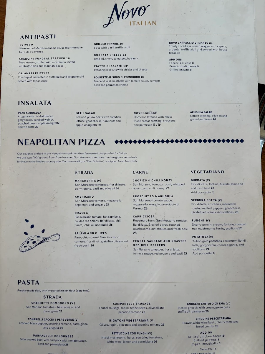 Menu, Novo Italian