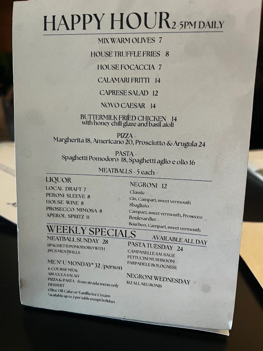 Menu, Novo Italian