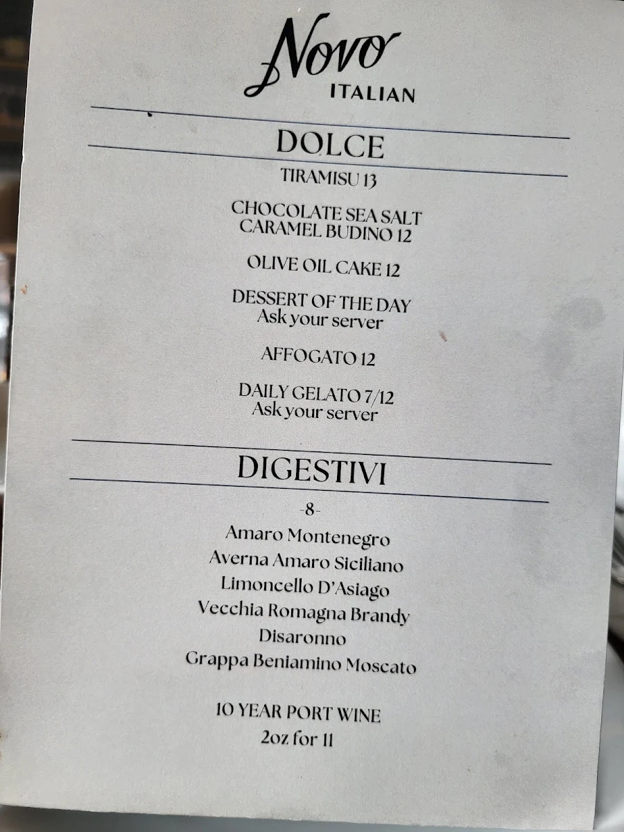 Menu, Novo Italian