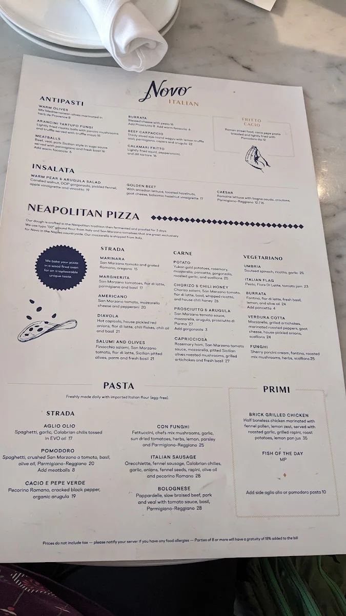 Menu, Novo Italian