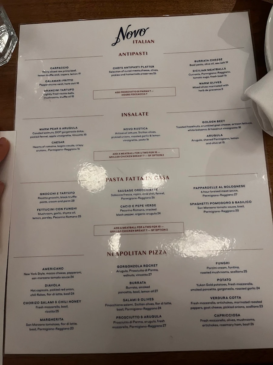 Menu, Novo Italian