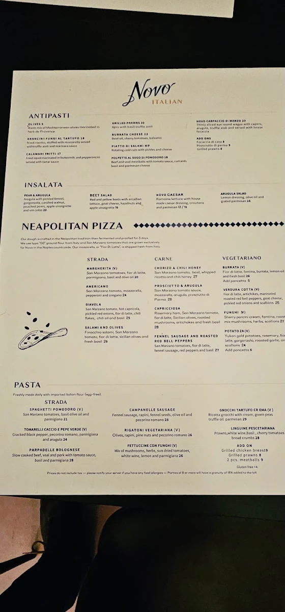 Menu, Novo Italian