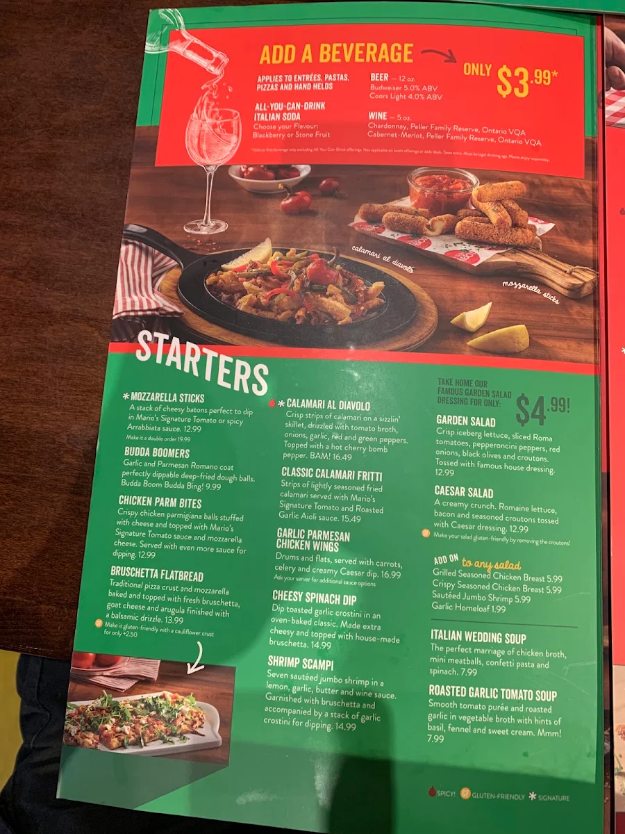 Menu, East Side Mario's