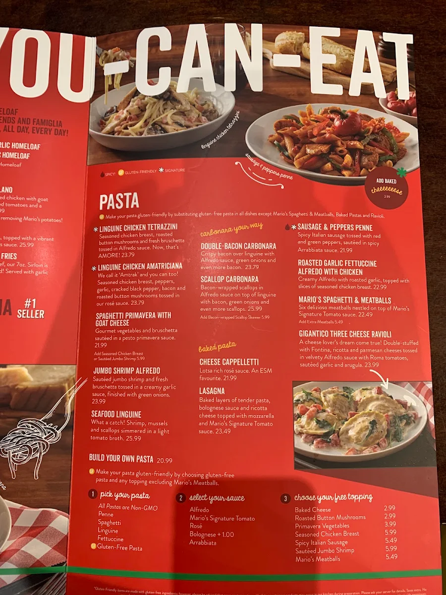 Menu, East Side Mario's