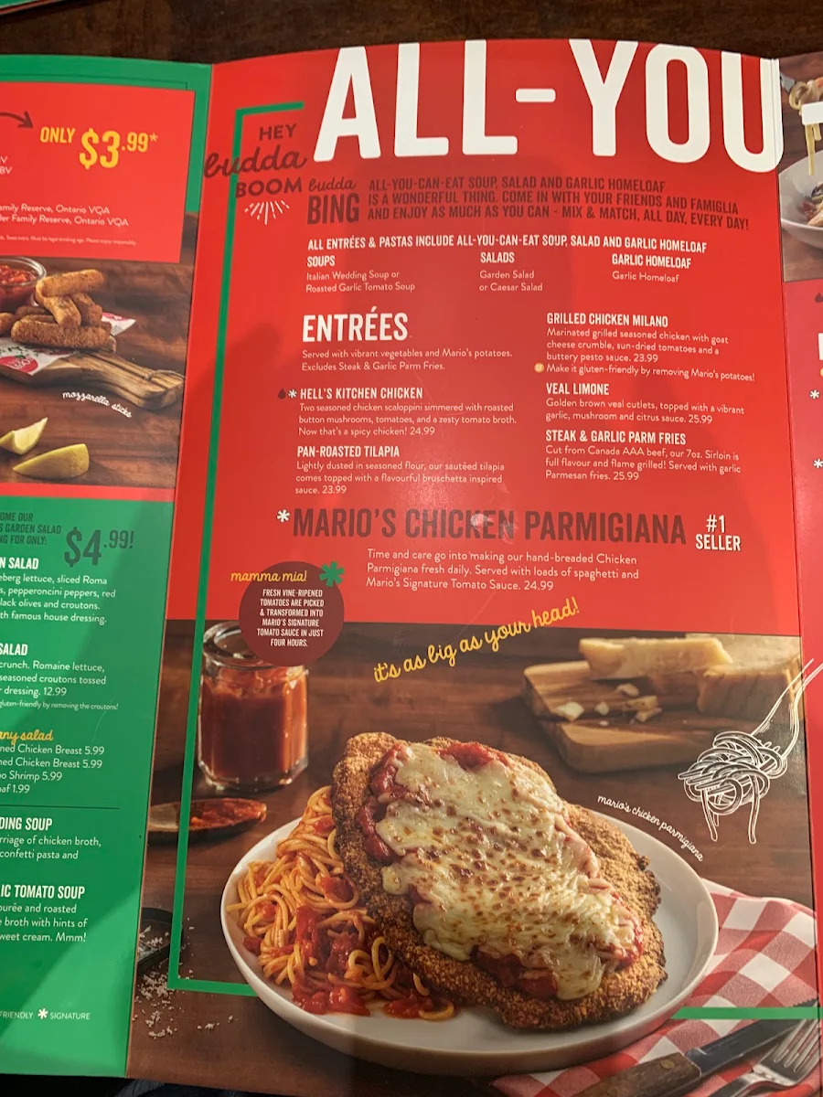 Menu, East Side Mario's
