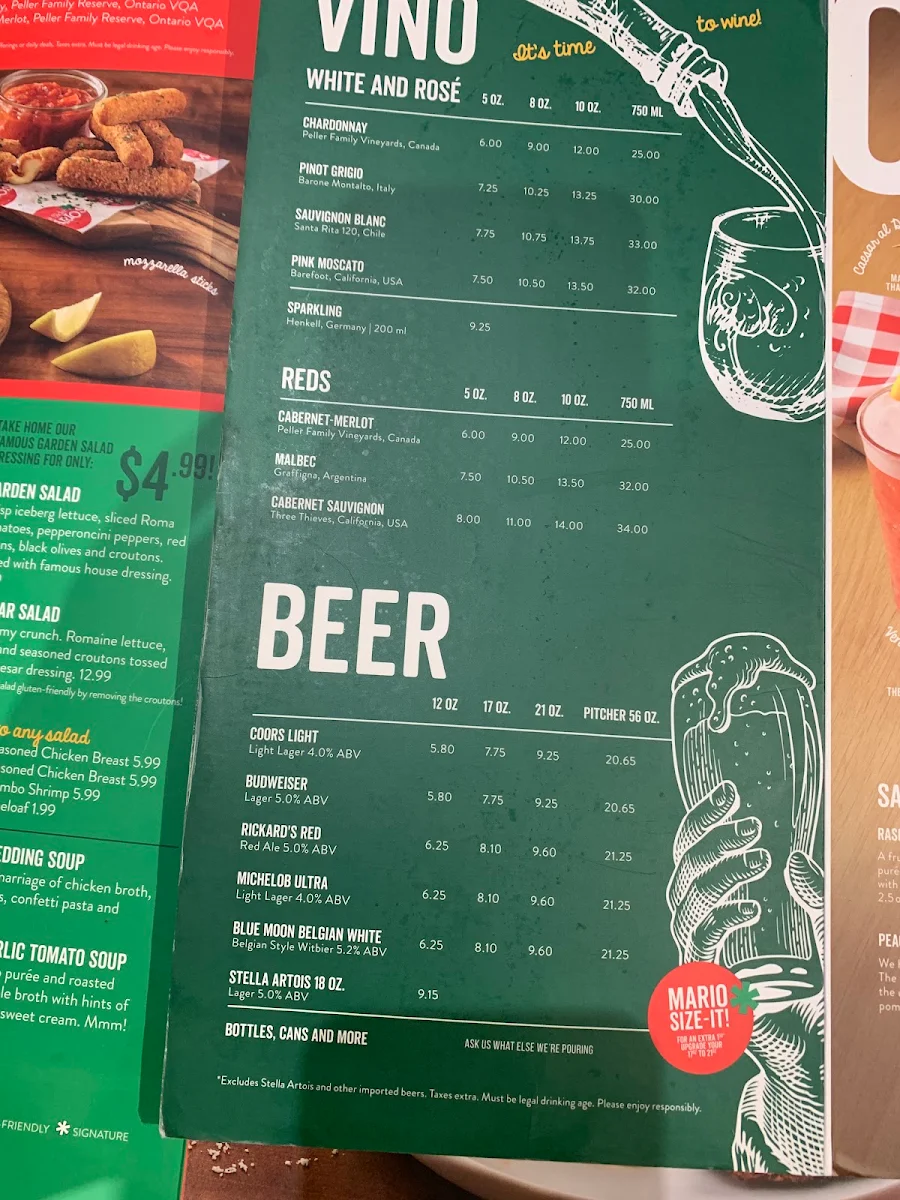 Menu, East Side Mario's