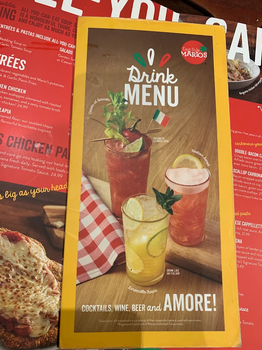 Menu, East Side Mario's