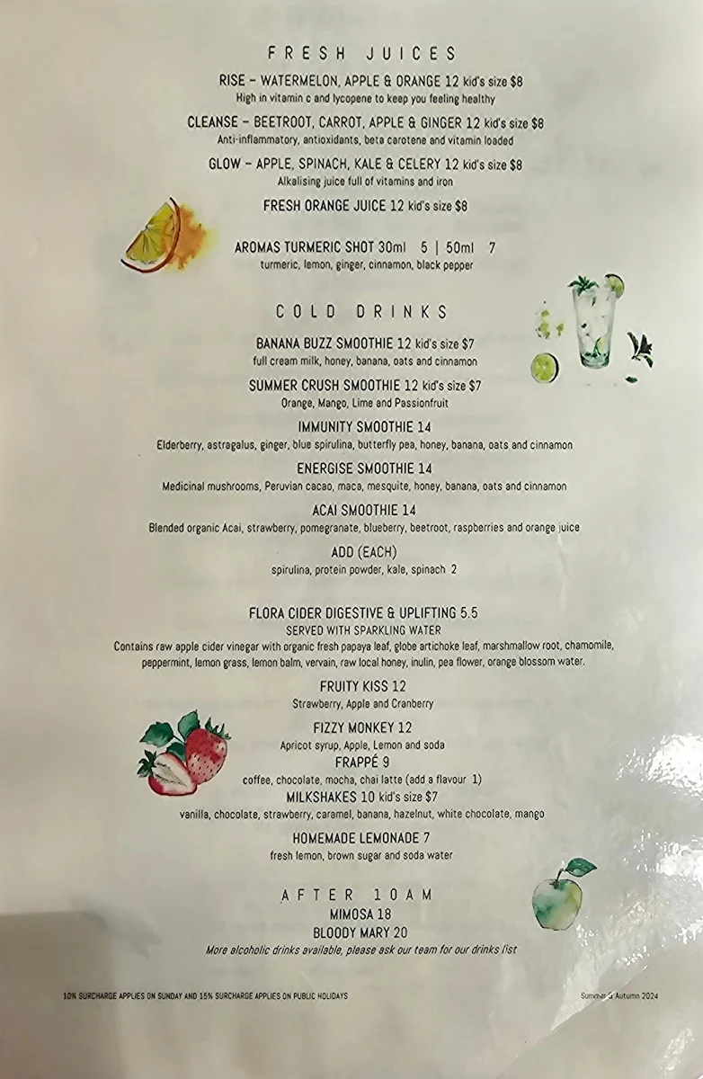Menu, Aromas Restaurant & Bar Noosa