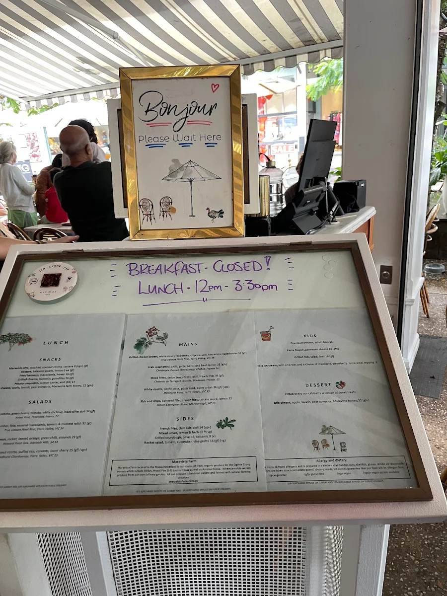 Menu, Aromas Restaurant & Bar Noosa