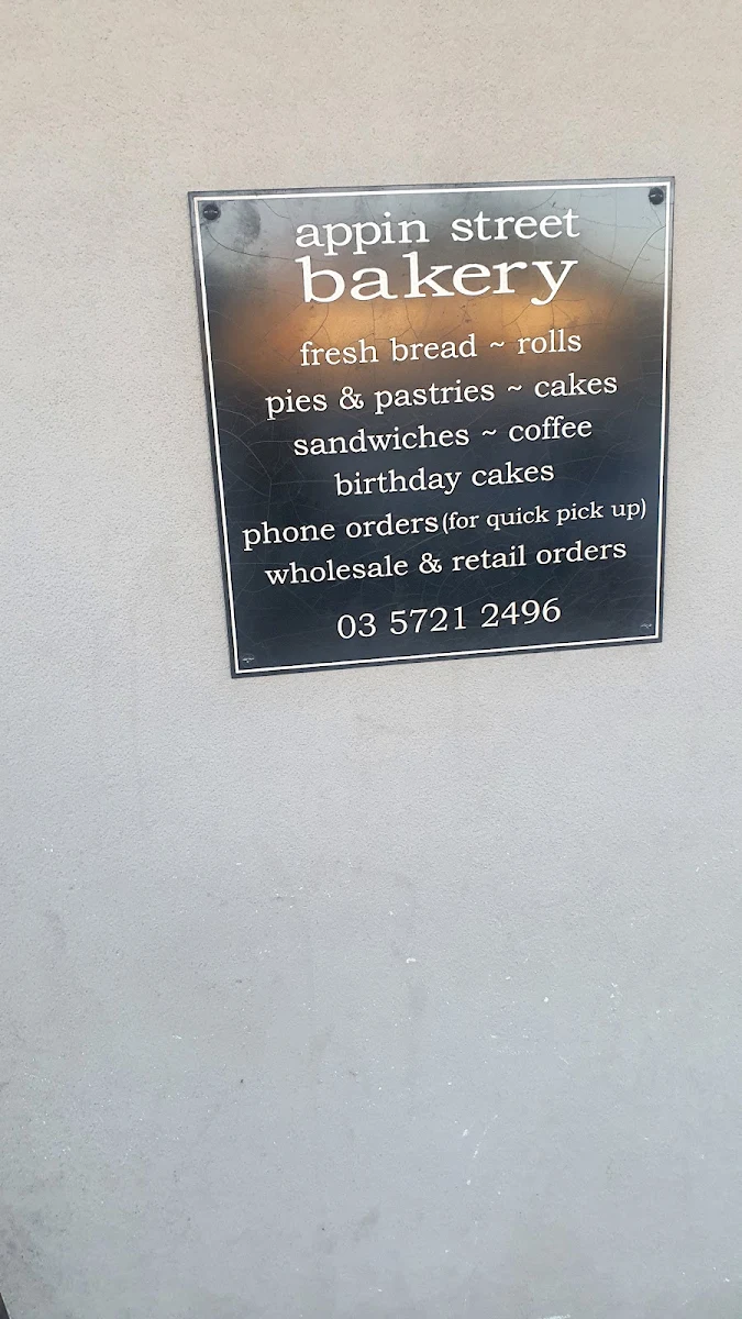 Menu, Appin Street Bakery