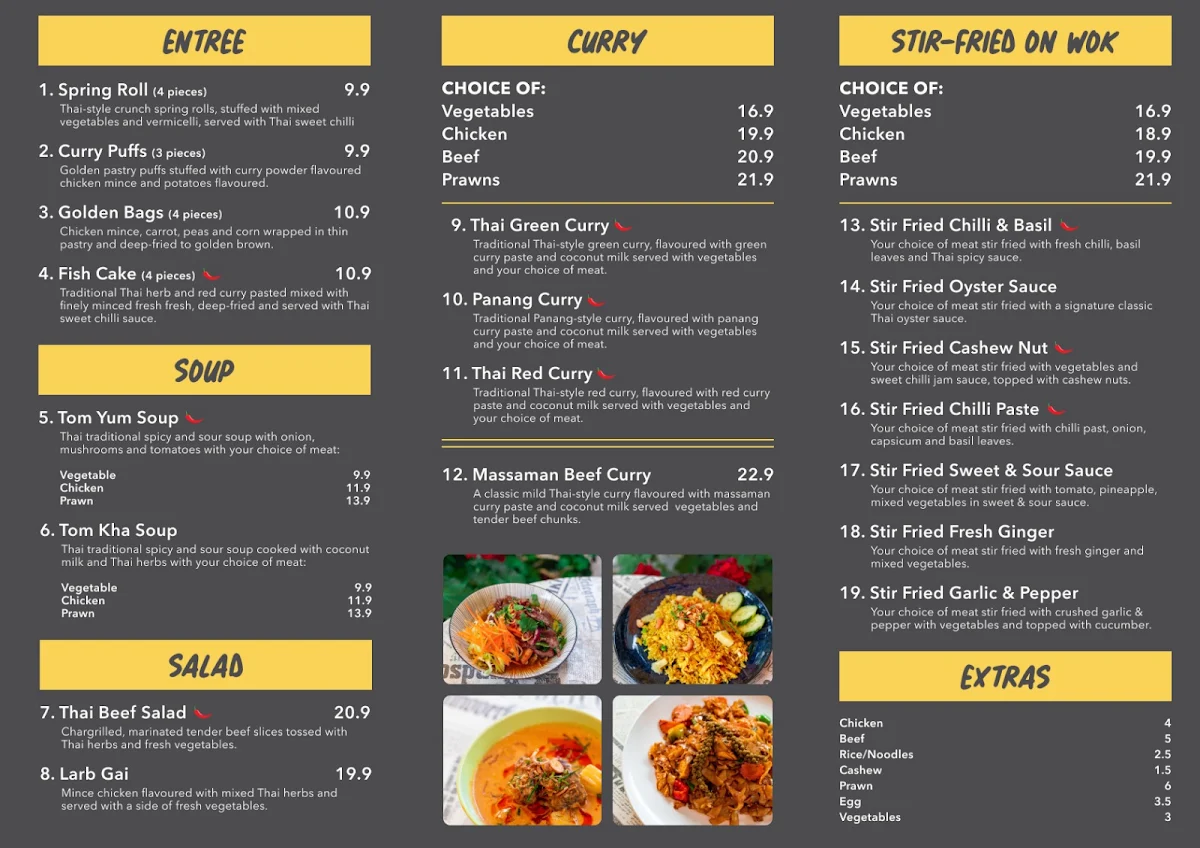 Menu, Tim's Thai