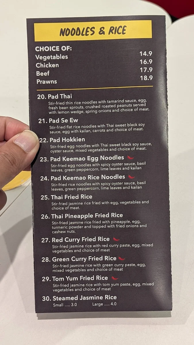 Menu, Tim's Thai