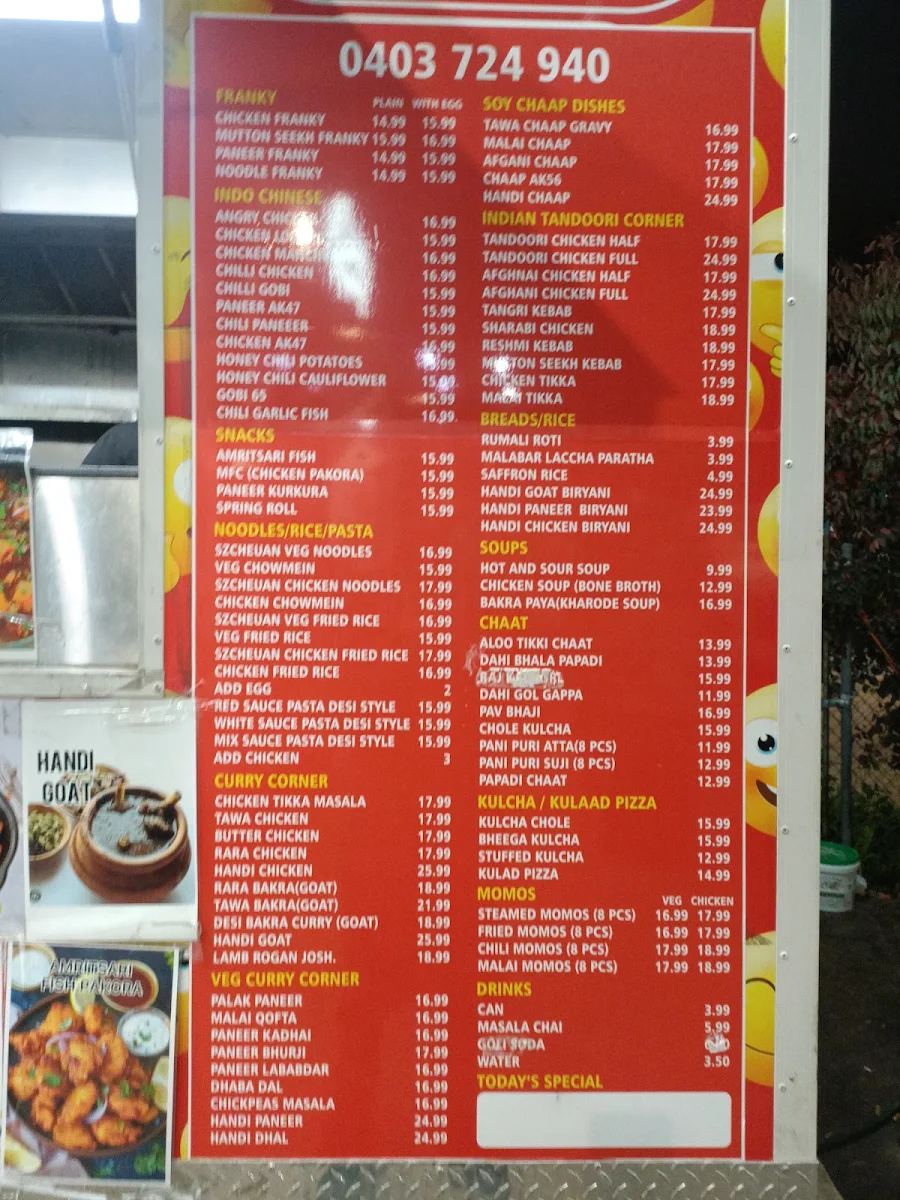 Menu, MAMA FRANKY AND CHICKEN CORNER