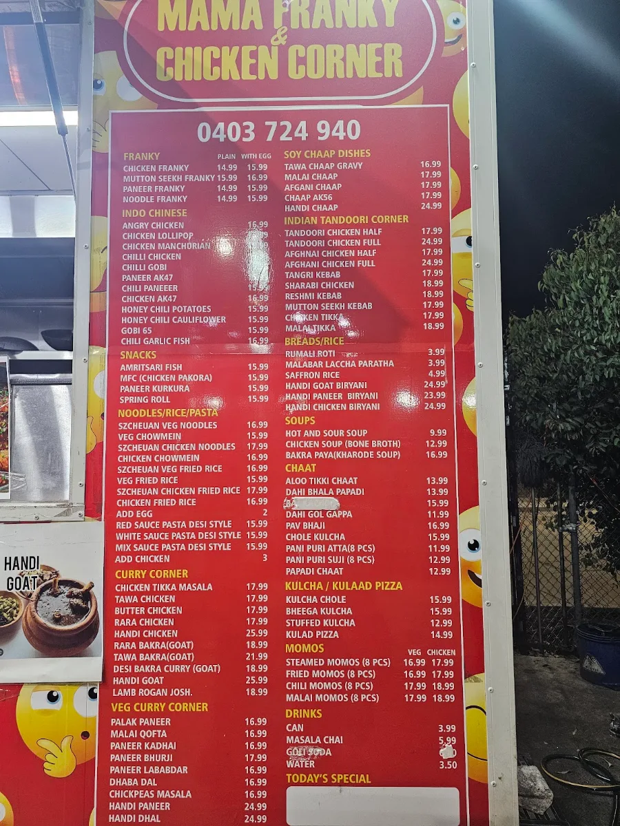 Menu, MAMA FRANKY AND CHICKEN CORNER