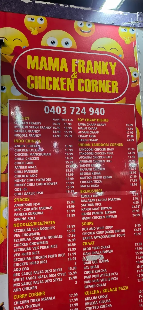 Menu, MAMA FRANKY AND CHICKEN CORNER