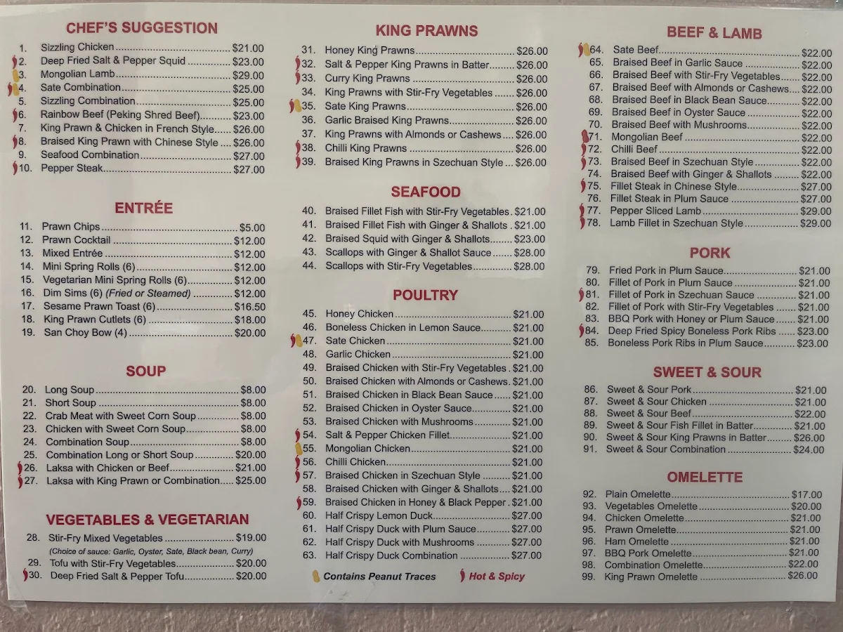 Menu, Golden Chinese Restaurant