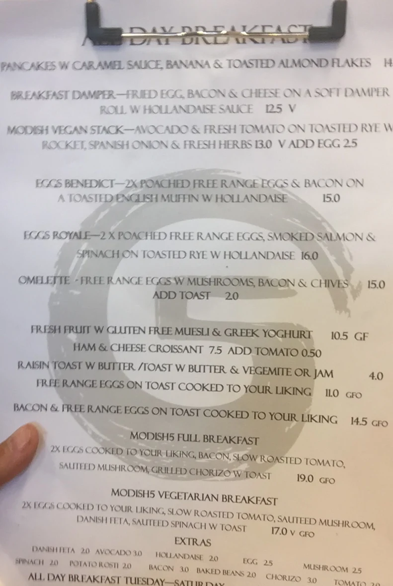 Menu, Modish