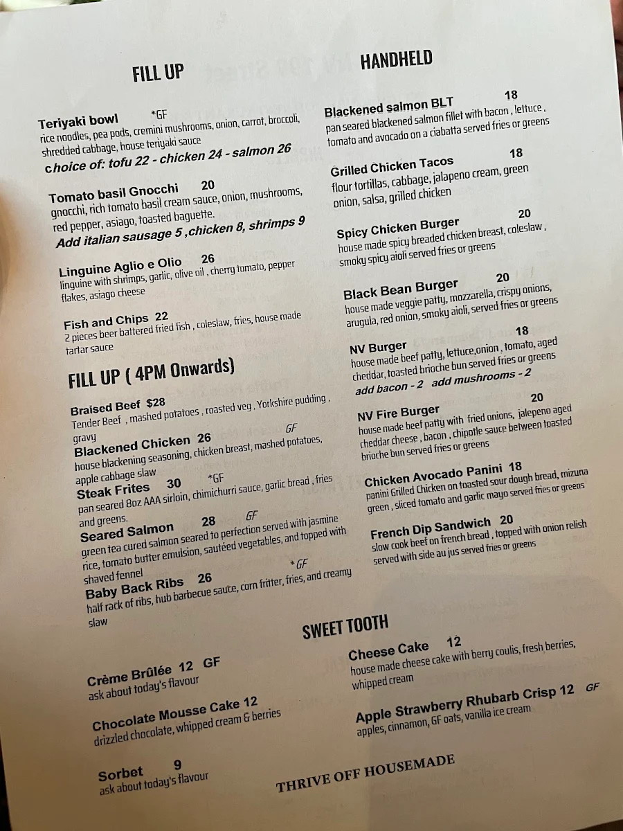 Menu, NV Restaurant & Bar - 199 Street