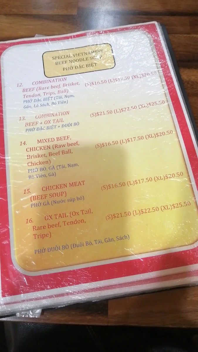 Menu, Pho Hong Tam