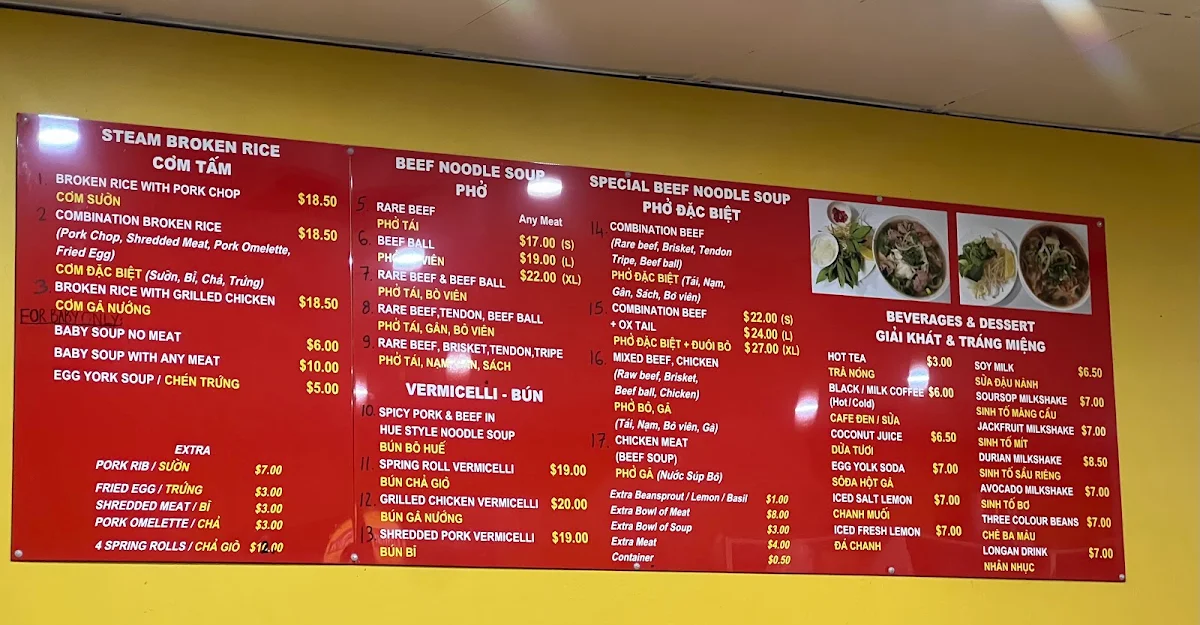 Menu, Pho Hong Tam
