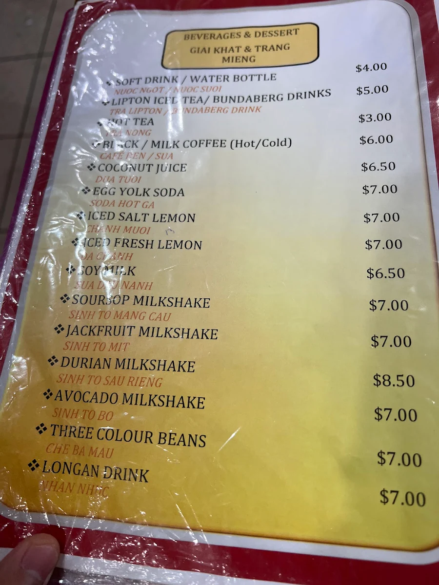 Menu, Pho Hong Tam
