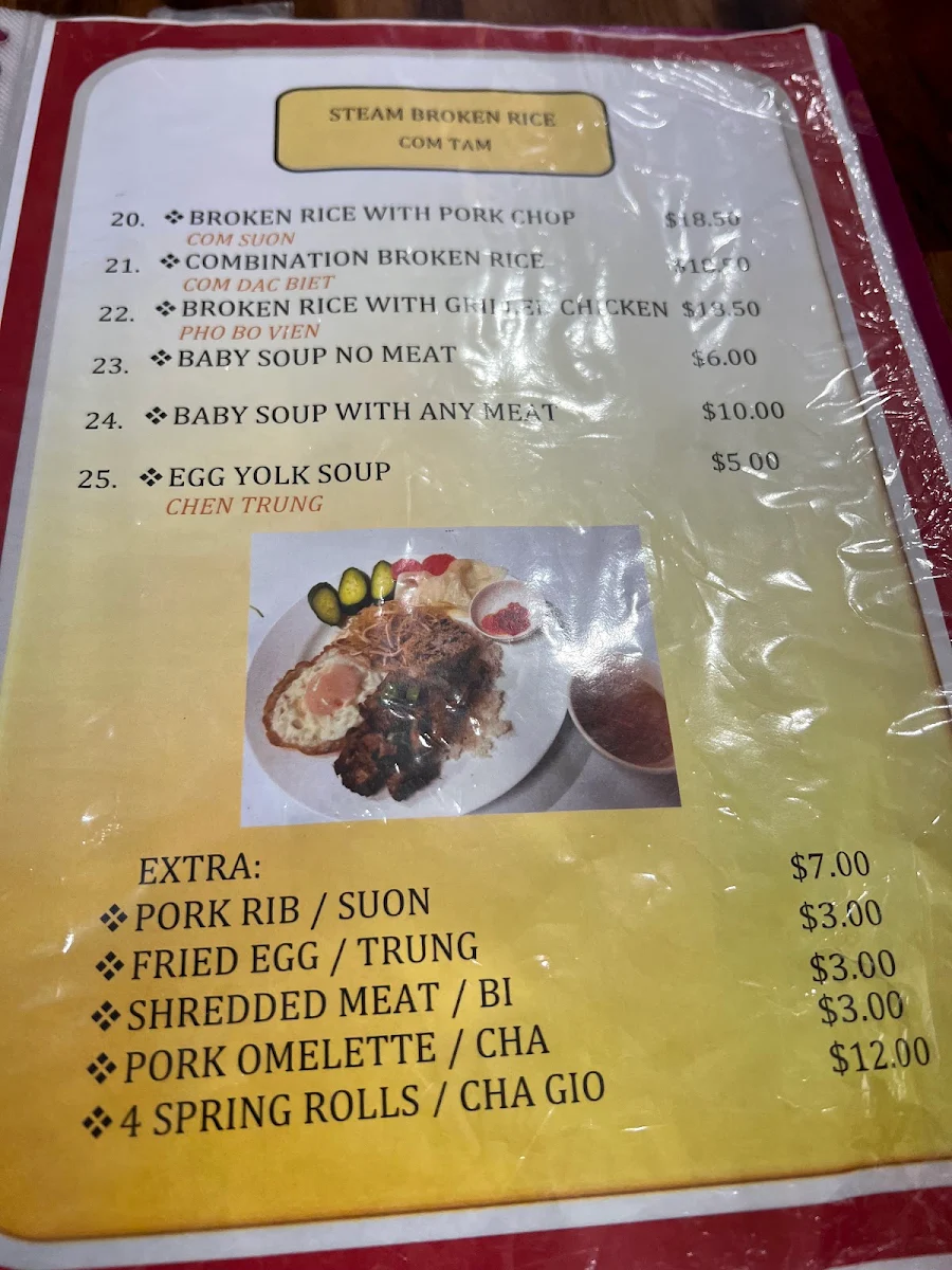 Menu, Pho Hong Tam