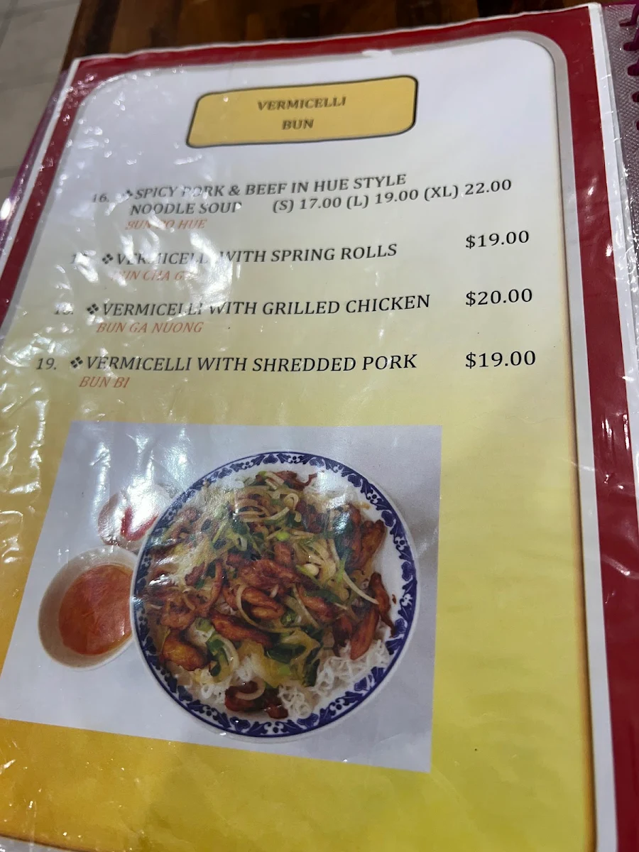 Menu, Pho Hong Tam