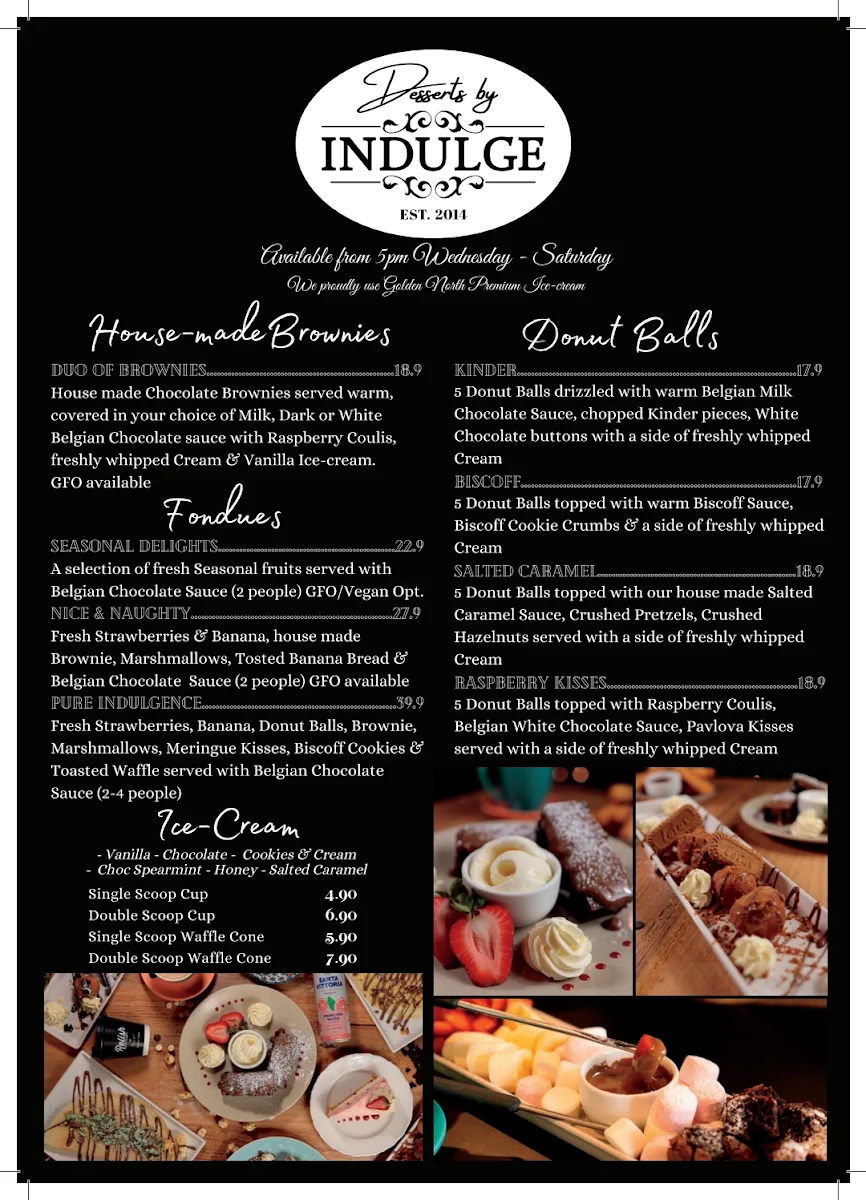 Menu, Desserts by Indulge
