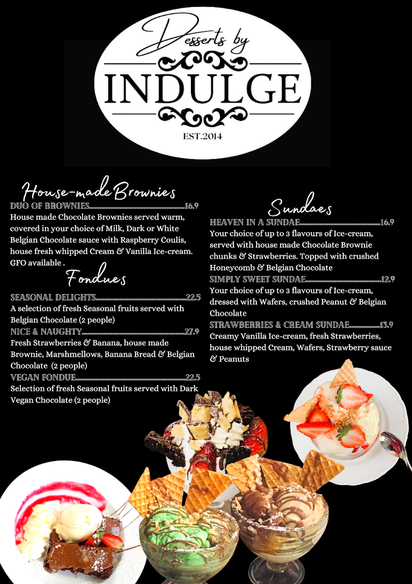 Menu, Desserts by Indulge