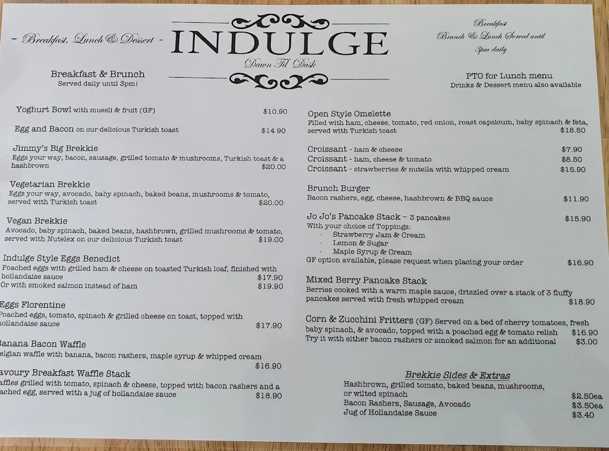 Menu, Desserts by Indulge