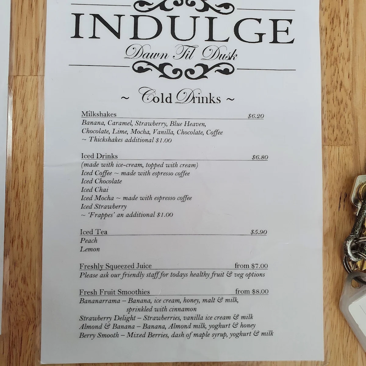 Menu, Desserts by Indulge