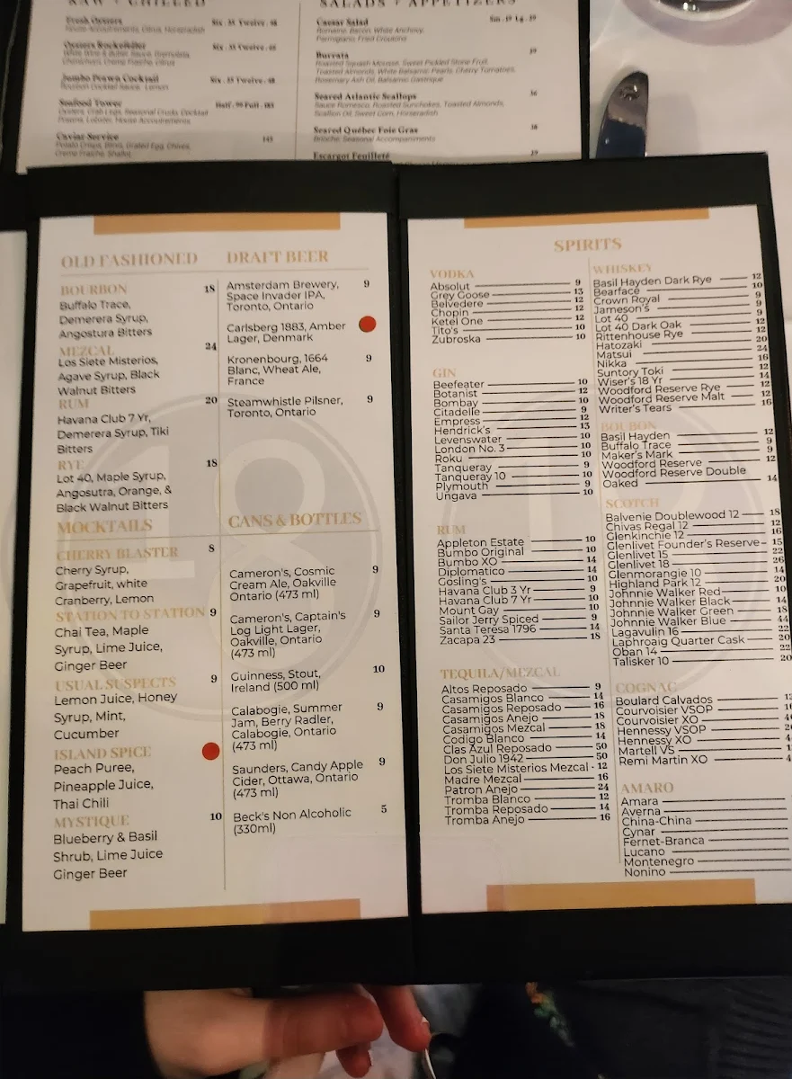 Menu, Restaurant e18hteen