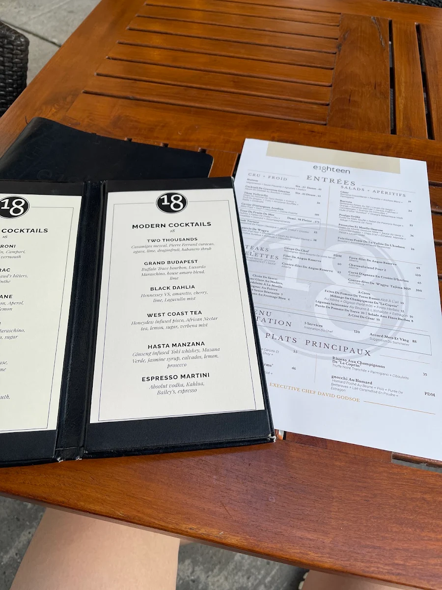 Menu, Restaurant e18hteen