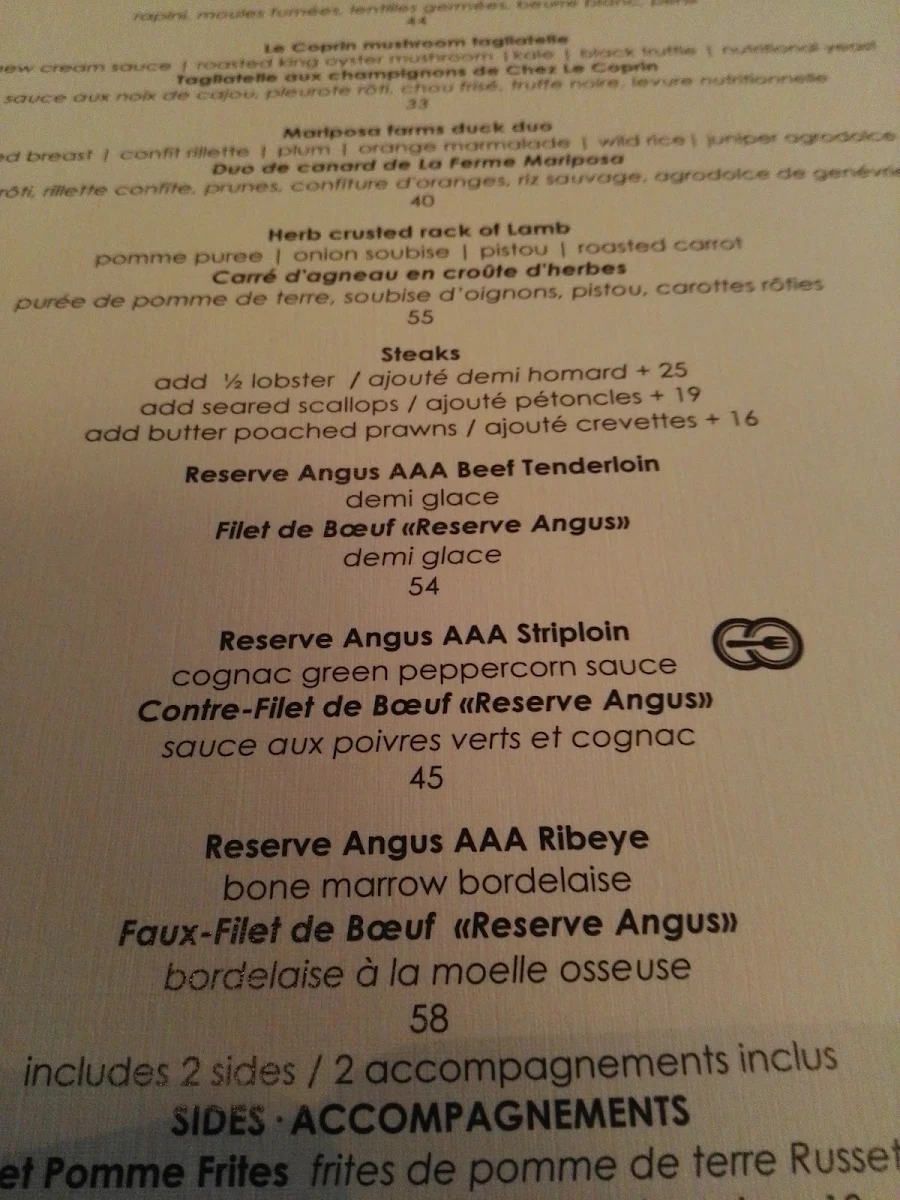 Menu, Restaurant e18hteen