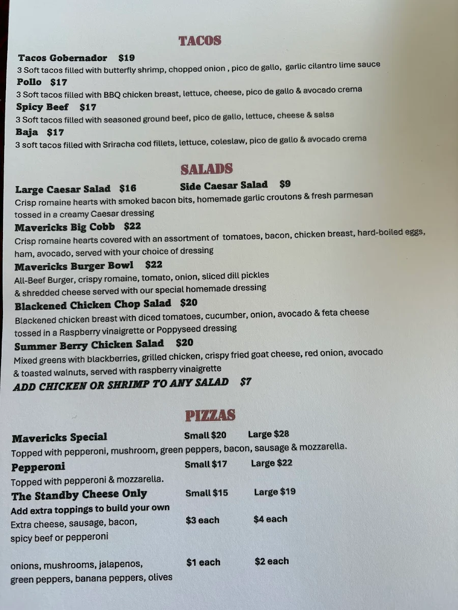Menu, Mavericks