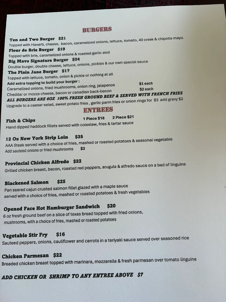 Menu, Mavericks