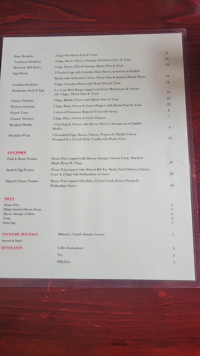Menu, Mavericks