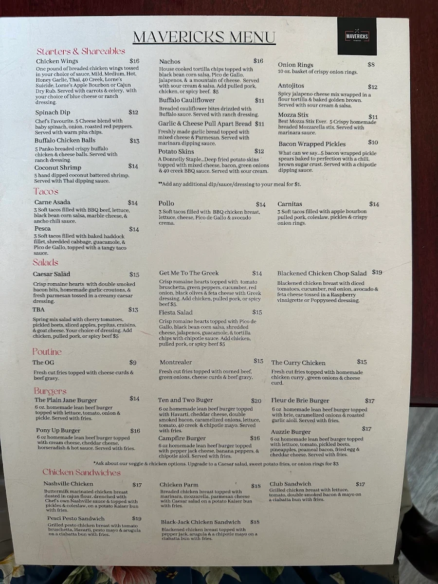 Menu, Mavericks