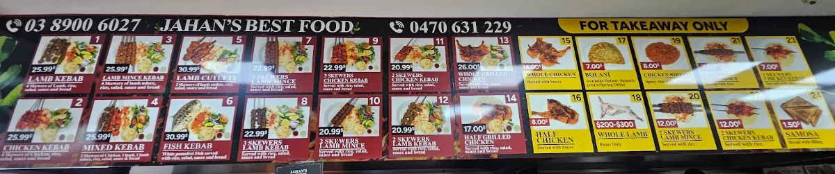 Menu, Jahan’s Kebab