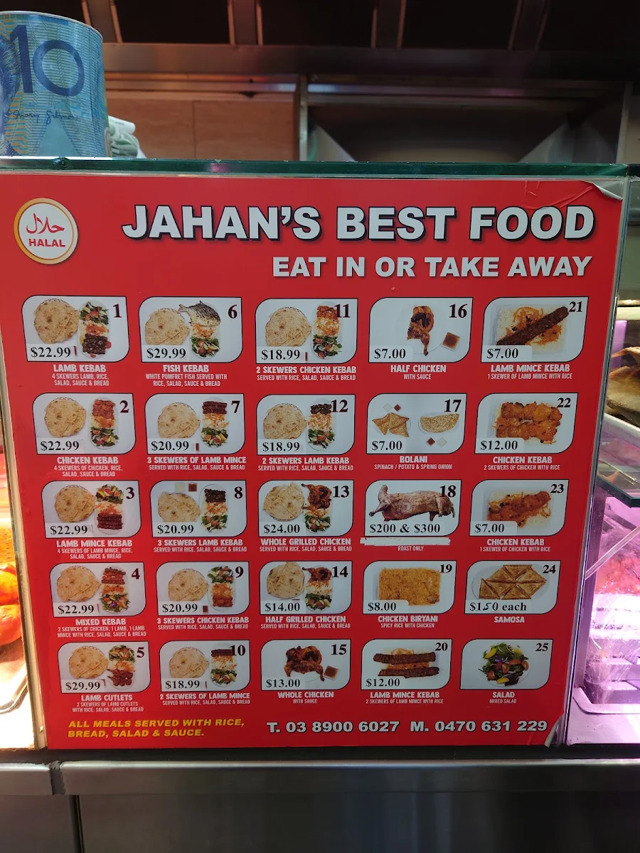 Menu, Jahan’s Kebab
