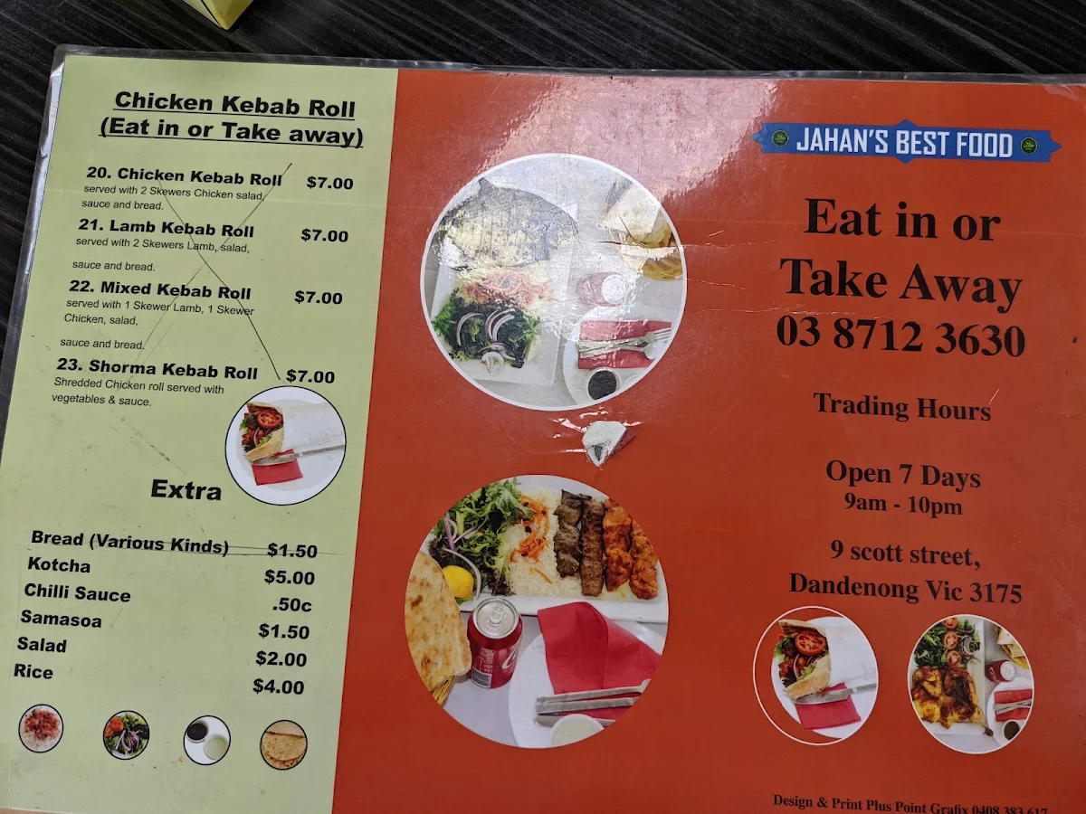 Menu, Jahan’s Kebab