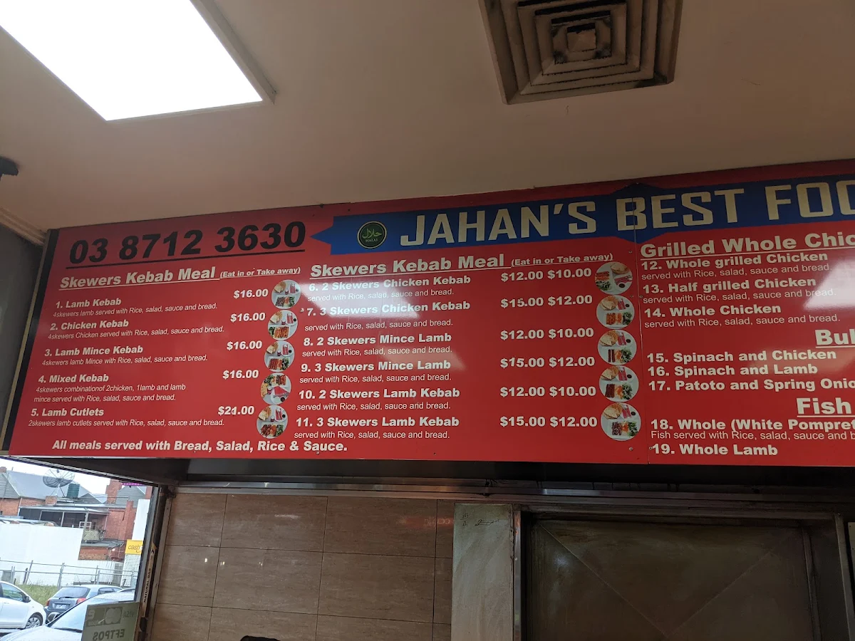 Menu, Jahan’s Kebab